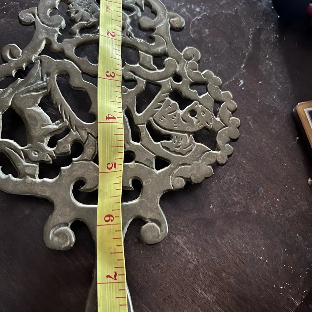 Vintage brass teapot rest trivet‎ English style lion squirrel & other animals
